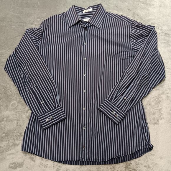 Calvin Klein‎ Blue/Blue Men's Button-Down Long Sleeve Shirt Sz 17 34/35 Slim Fit - Picture 1 of 10